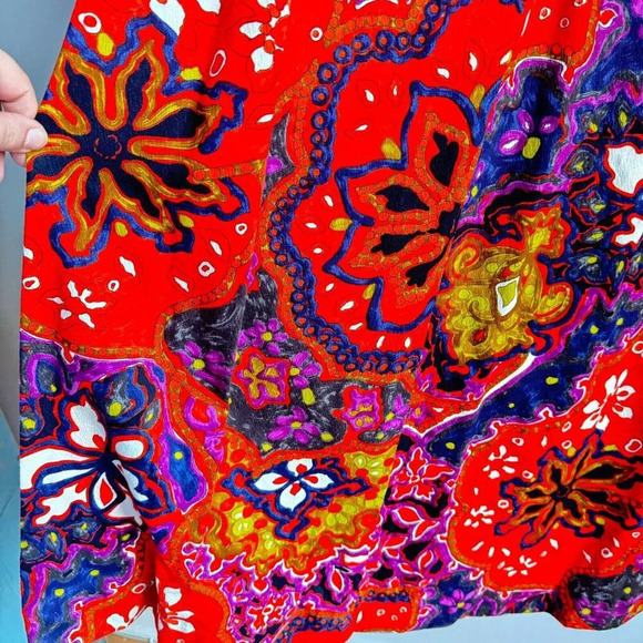 Vintage Colourful Paisley Print THC Hawaiian Textiles Barkcloth Maxi Dress S/M - Picture 8 of 11